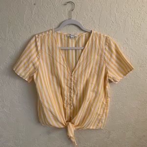 Madewell White and Yellow Stripe Button Up Top
